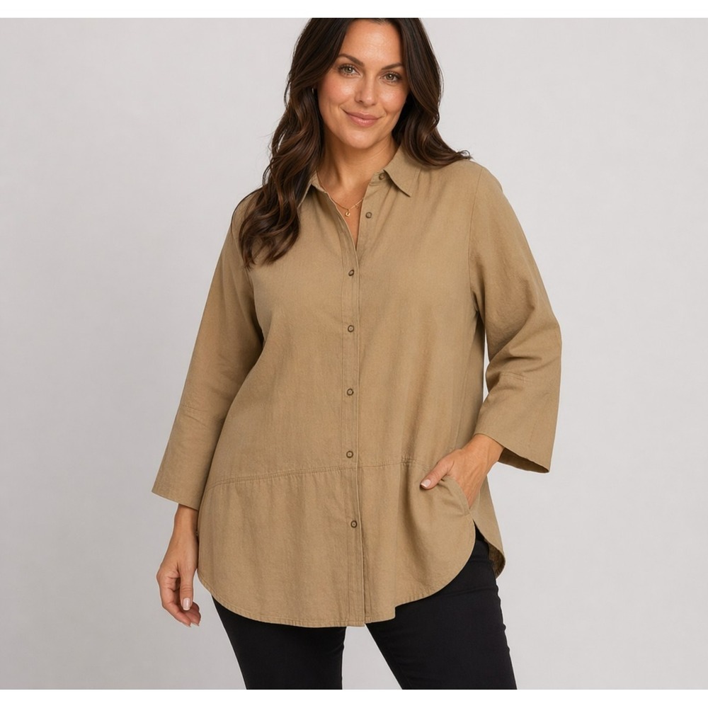 ASHLEY STEWART Size 22 Camel Faux Suede Shirt Jacket Tan Snap Front Shacket